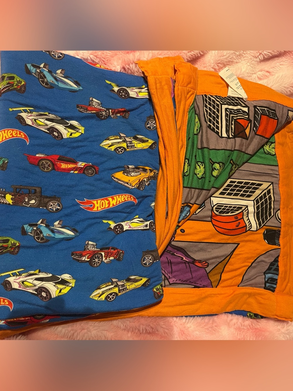 Posh Peanut Hot Wheels Blue and Orange Kids Blanket
